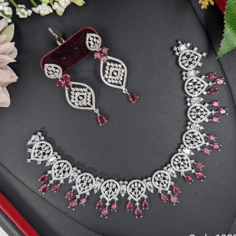 Aamrapali Silver Plated American Diamond Necklace Set