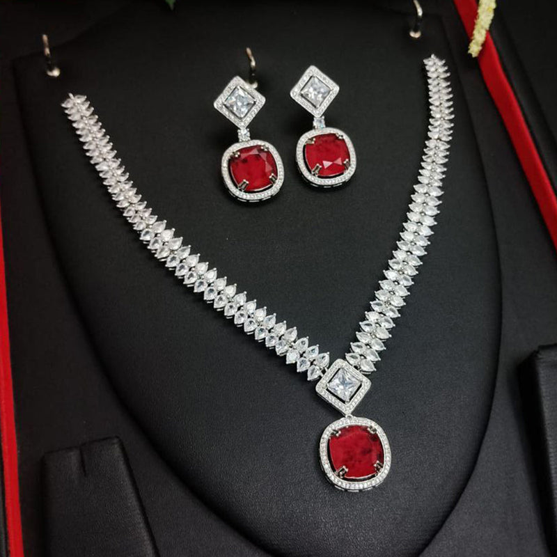 Aamrapali Silver Plated American Diamond Necklace Set