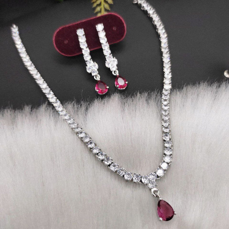 Aamrapali Silver Plated American Diamond Necklace Set