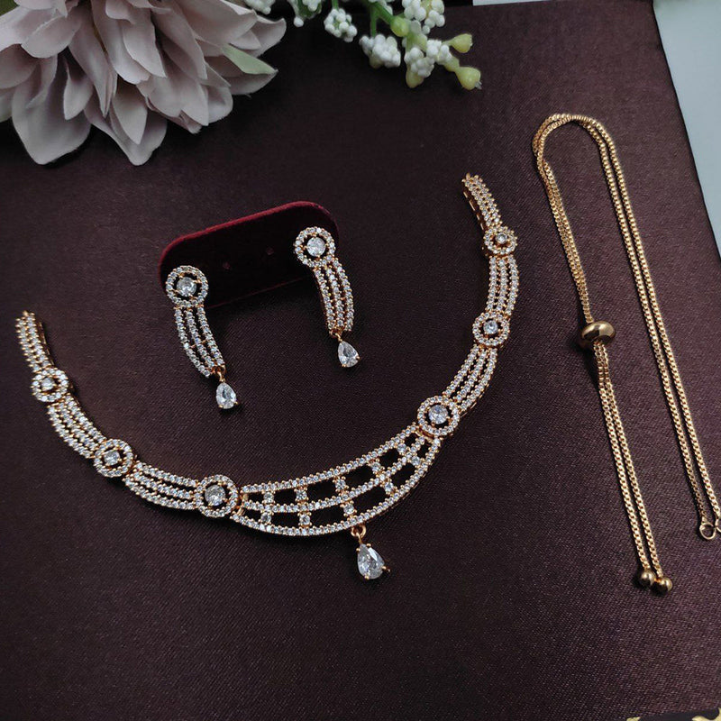 Aamrapali Gold Plated American Diamond Necklace Set