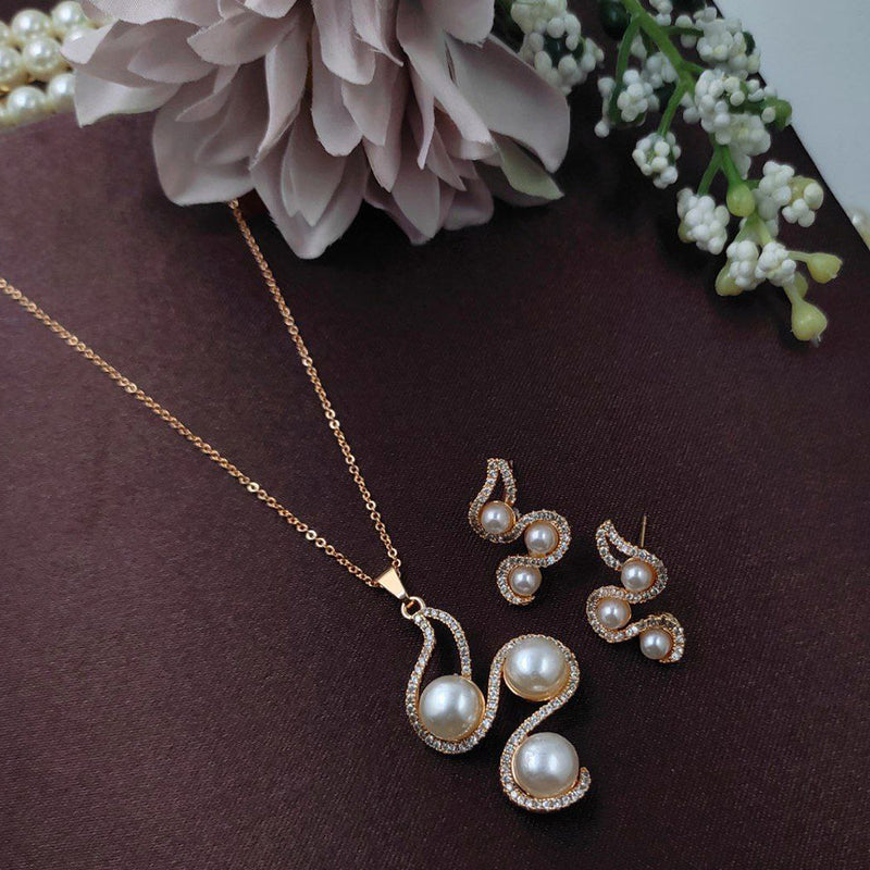 Aamrapali Rose Gold Plated Pearl And Austrian Stone Pendant Set