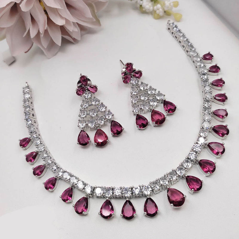 Aamrapali Silver Plated American Diamond Necklace Set