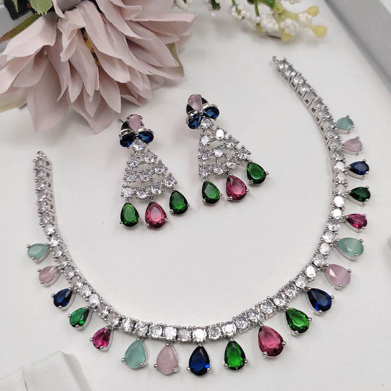 Aamrapali Silver Plated American Diamond Necklace Set