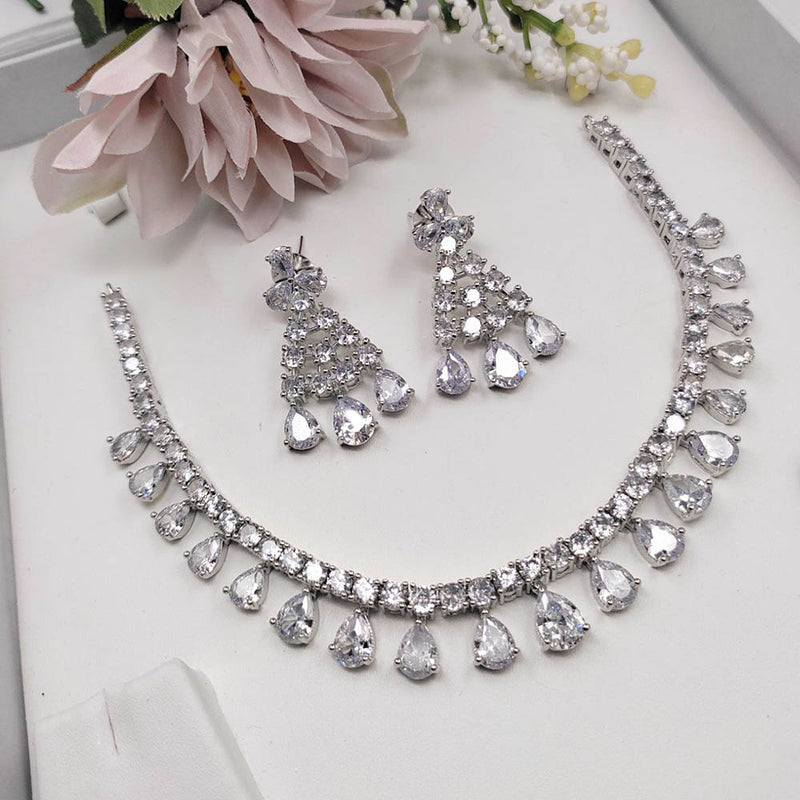 Aamrapali Silver Plated American Diamond Necklace Set