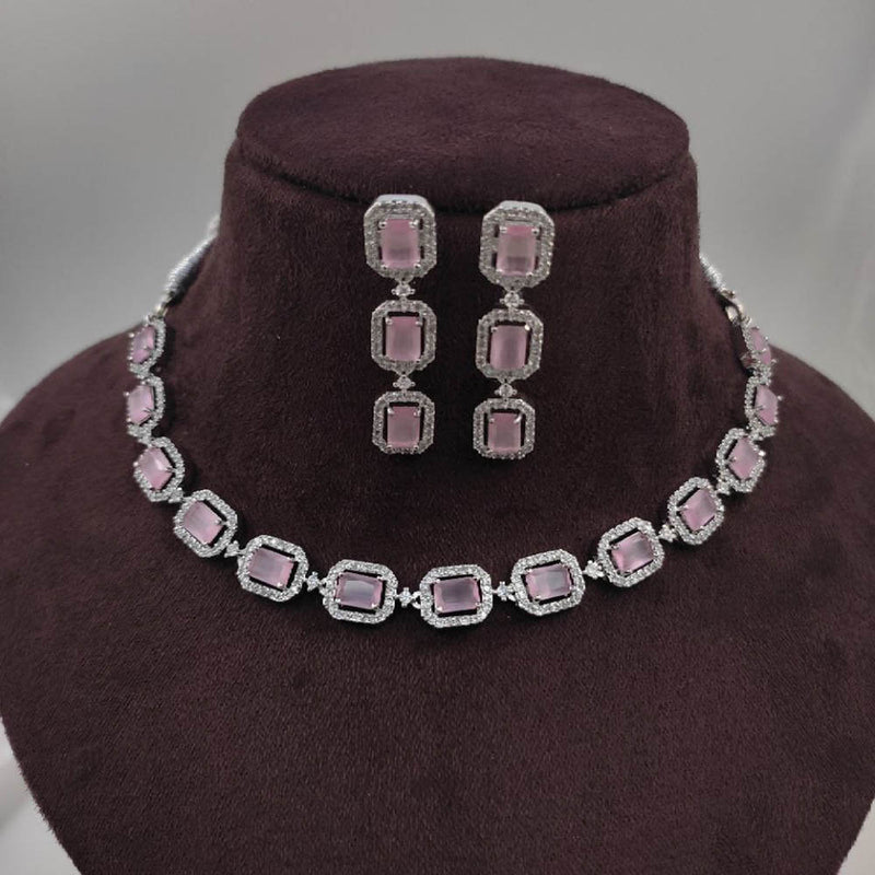 Aamrapali Silver Plated American Diamond Necklace Set