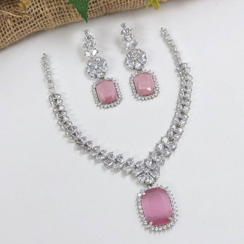 Aamrapali Silver Plated American Diamond Necklace Set