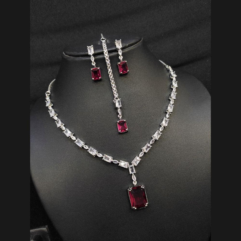 Aamrapali Silver Plated American Diamond Necklace Set