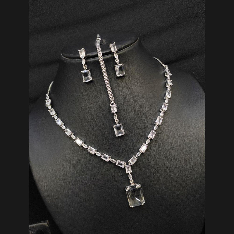 Aamrapali Silver Plated American Diamond Necklace Set