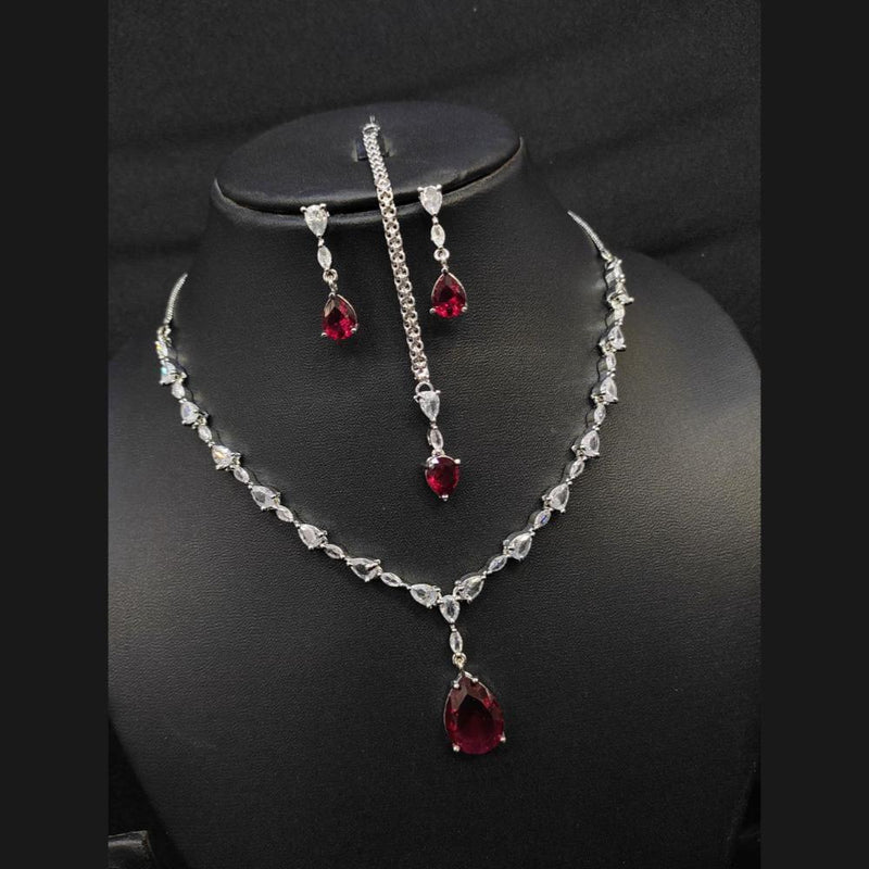 Aamrapali Silver Plated American Diamond Necklace Set