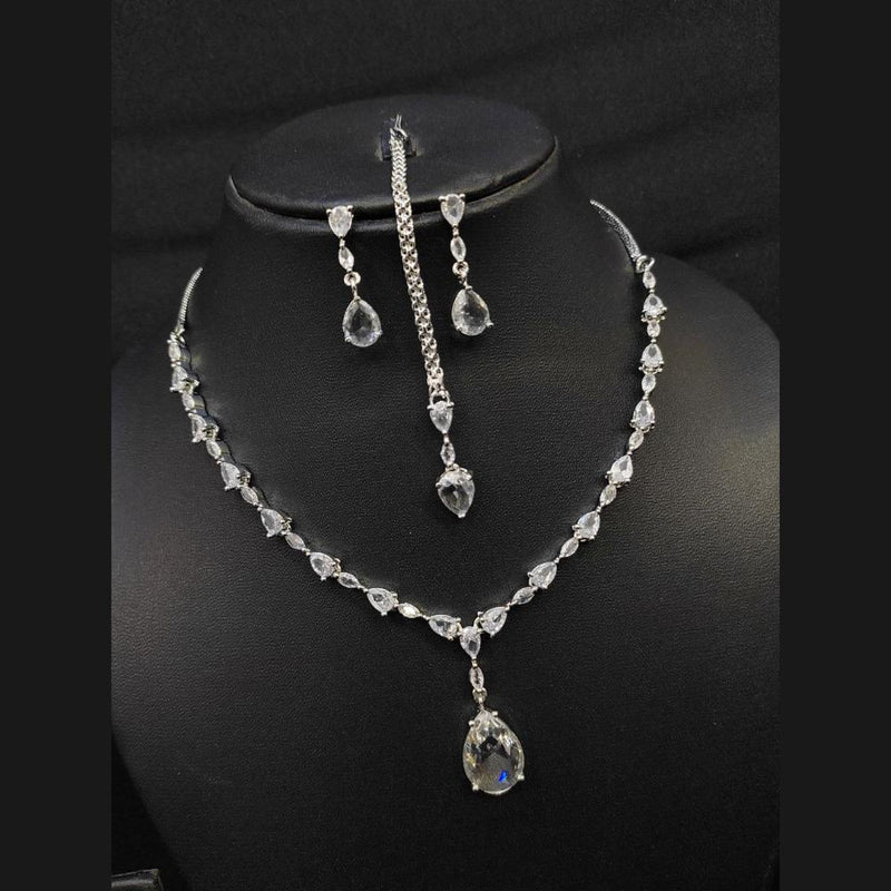 Aamrapali Silver Plated American Diamond Necklace Set