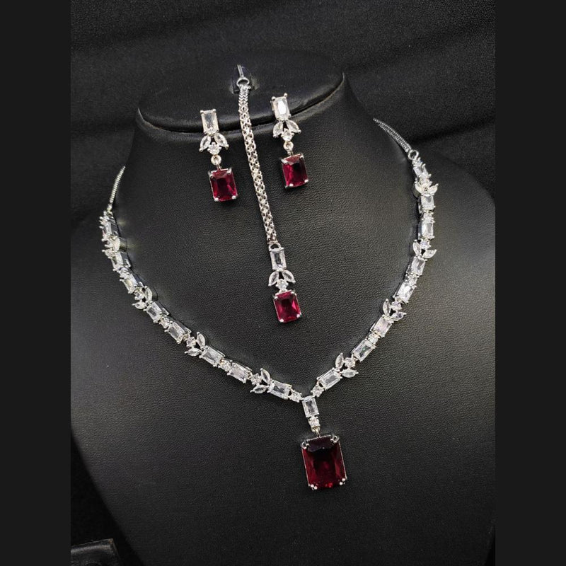 Aamrapali Silver Plated American Diamond Necklace Set