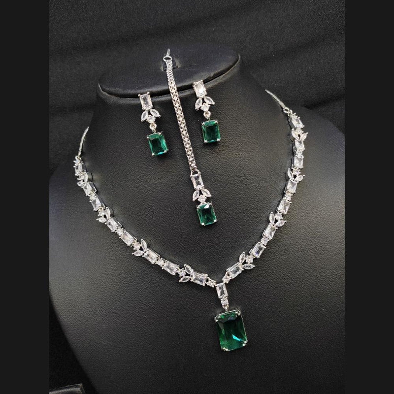 Aamrapali Silver Plated American Diamond Necklace Set