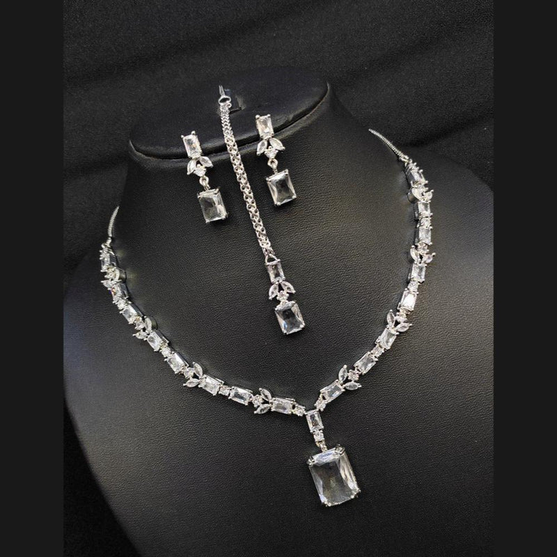 Aamrapali Silver Plated American Diamond Necklace Set