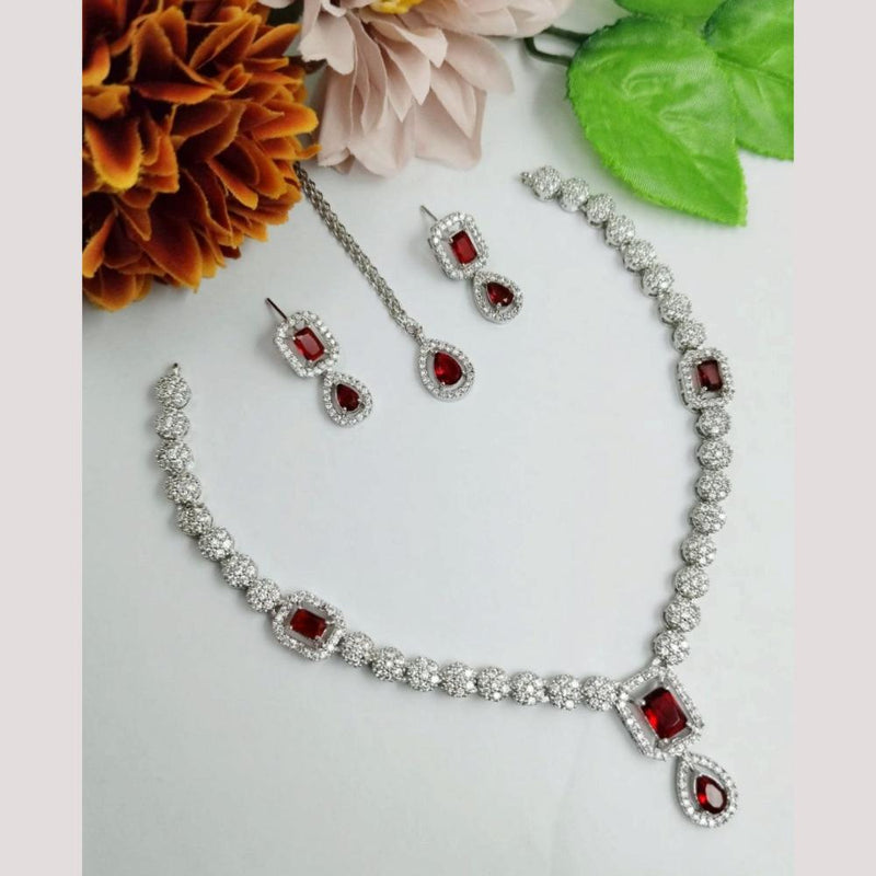 Aamrapali Silver Plated American Diamond Necklace Set