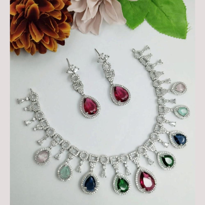 Aamrapali Silver Plated American Diamond Necklace Set