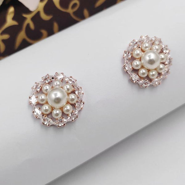 Aamrapali Rose Gold Plated AD Stud And Pearl Earrings