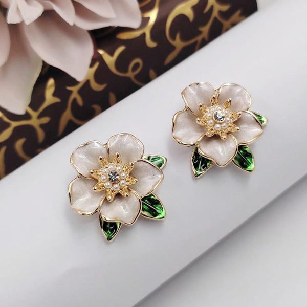 Aamrapali Gold Plated Austrian Stone And Pearl Stud Earrings