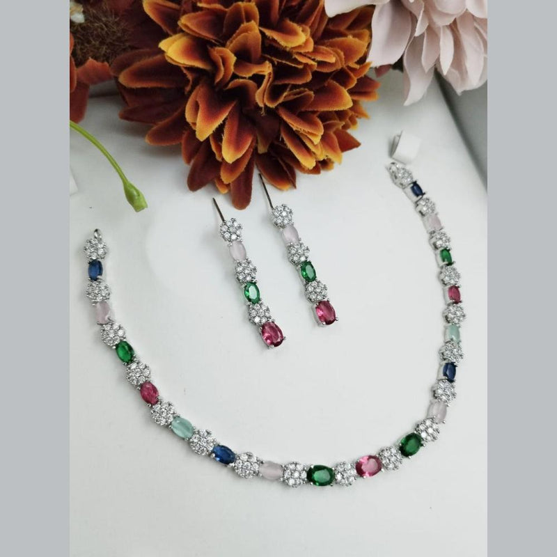 Aamrapali Silver Plated American Diamond Necklace Set