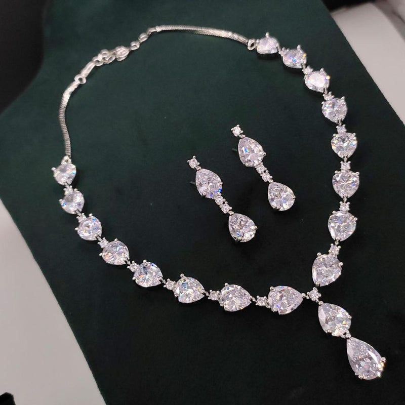 Aamrapali Silver Plated American Diamond Necklace Set