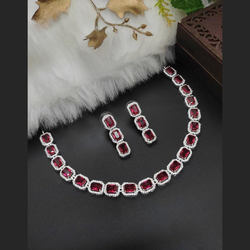 Aamrapali Silver Plated American Diamond Necklace Set