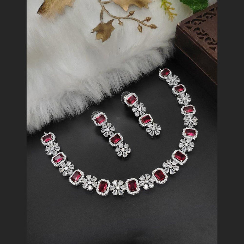 Aamrapali Silver Plated American Diamond Necklace Set