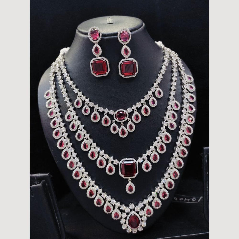 Aamrapali Silver Plated American Diamond Long Necklace Set