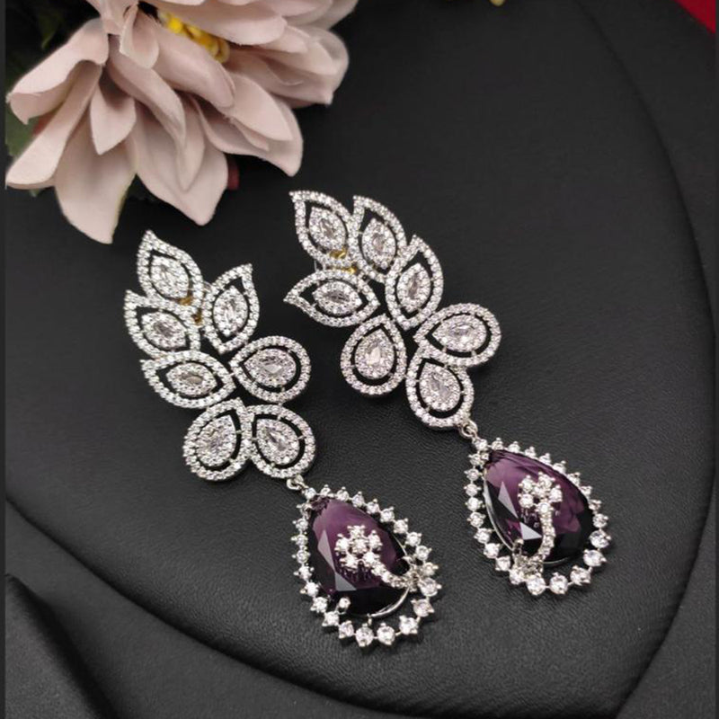 Aamrapali Silver Plated AD Dangler Earrings