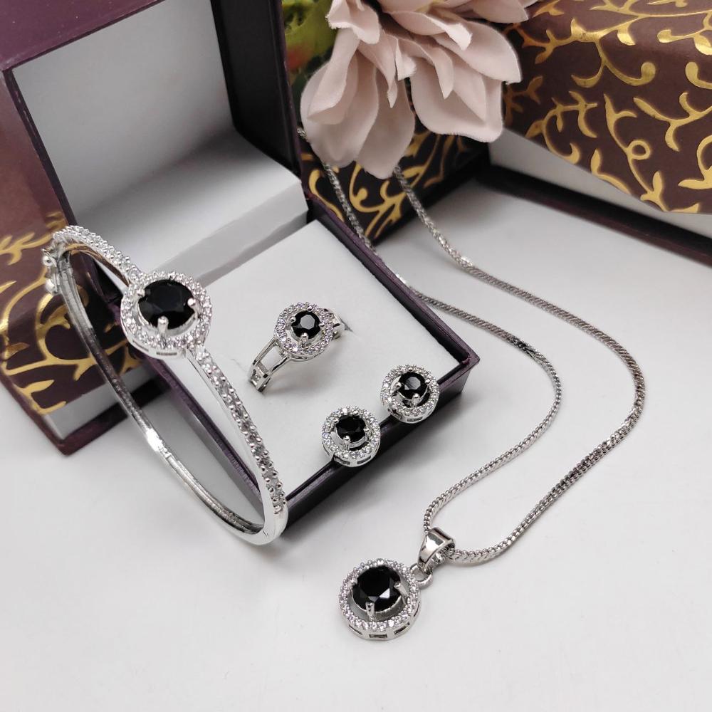 Aamrapali Silver Plated AD Chain Pendant Set