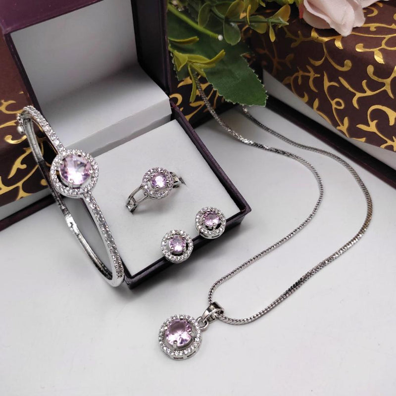 Aamrapali Silver Plated AD Chain Pendant Set