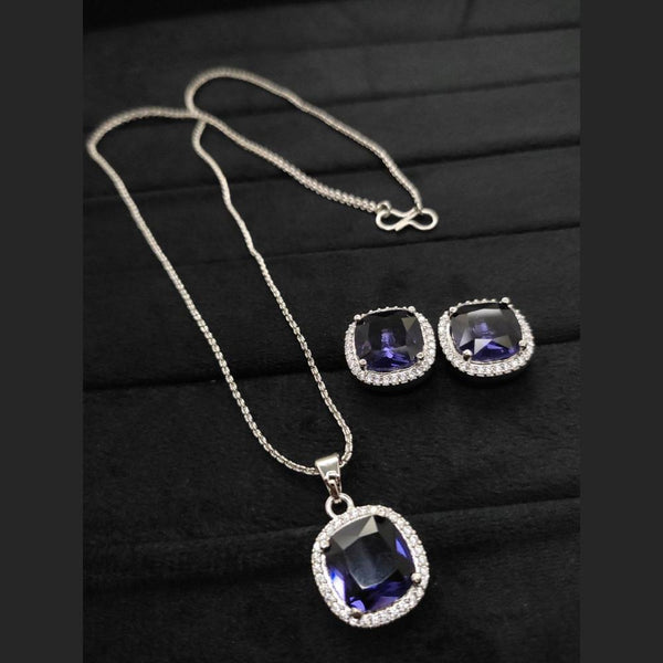 Aamrapali Silver Plated AD Chain Pendant Set