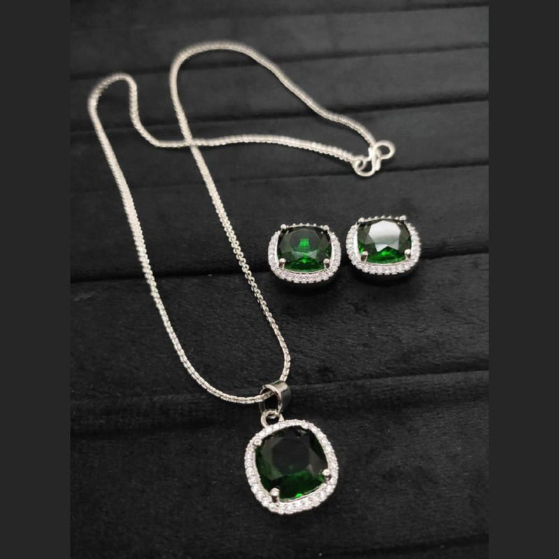 Aamrapali Silver Plated AD Chain Pendant Set