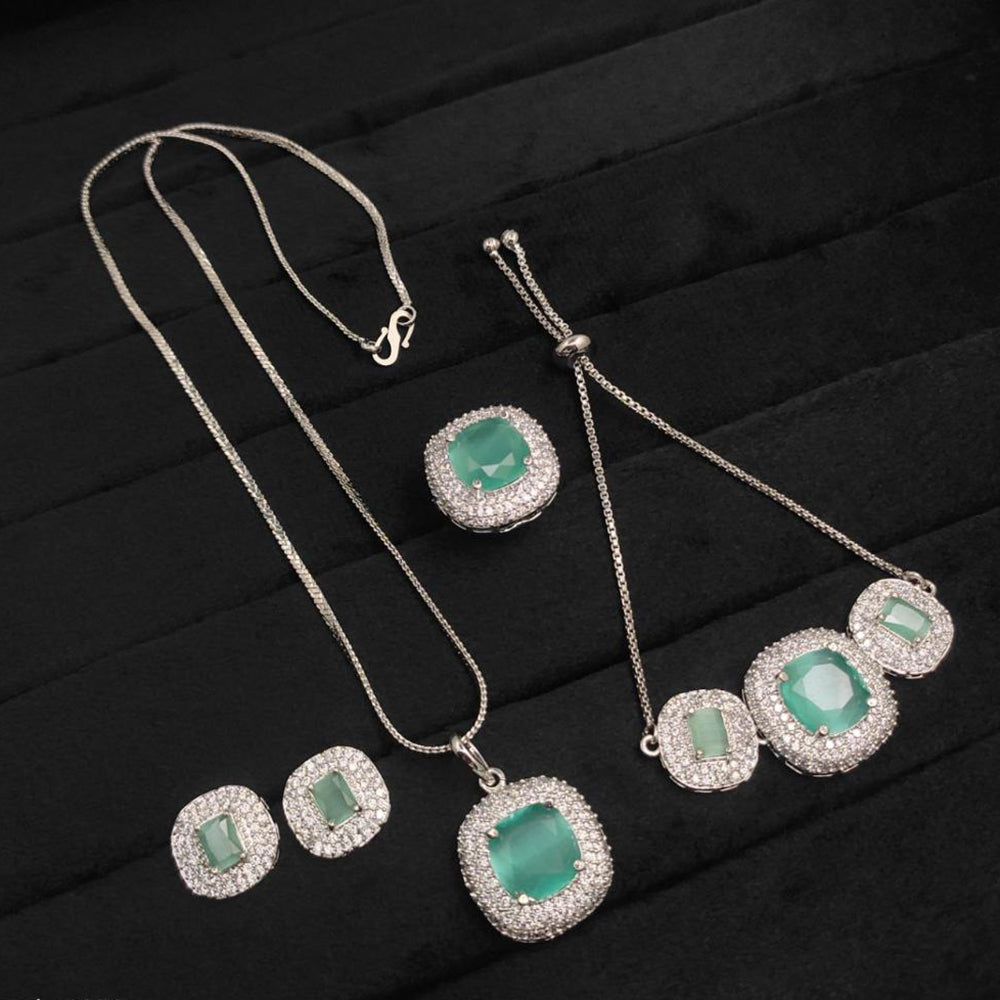 Aamrapali Silver Plated AD Chain Pendant Set