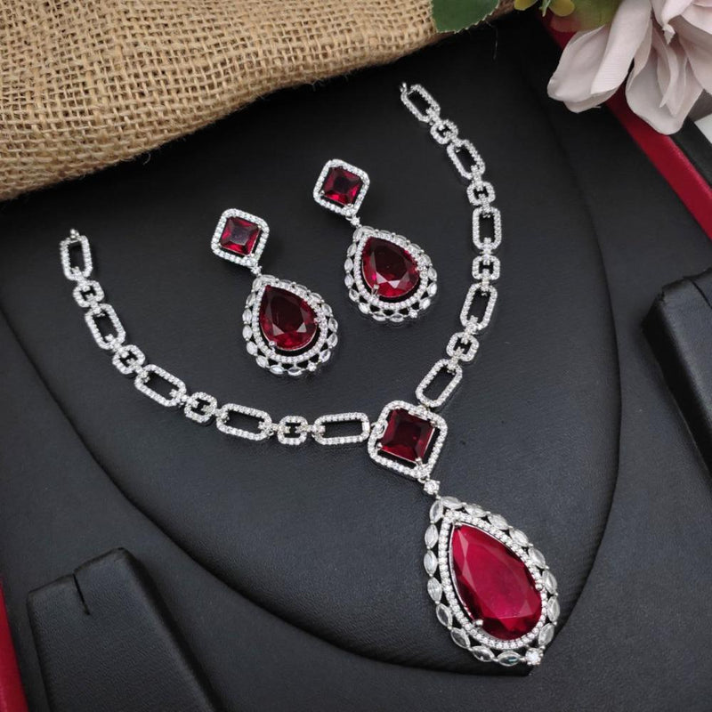 Aamrapali Silver Plated AD Necklace Set