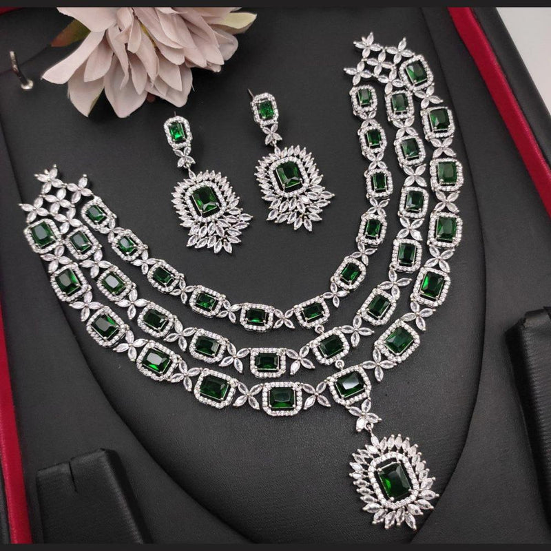 Aamrapali Silver Plated American Diamond Multi Layer Necklace Set