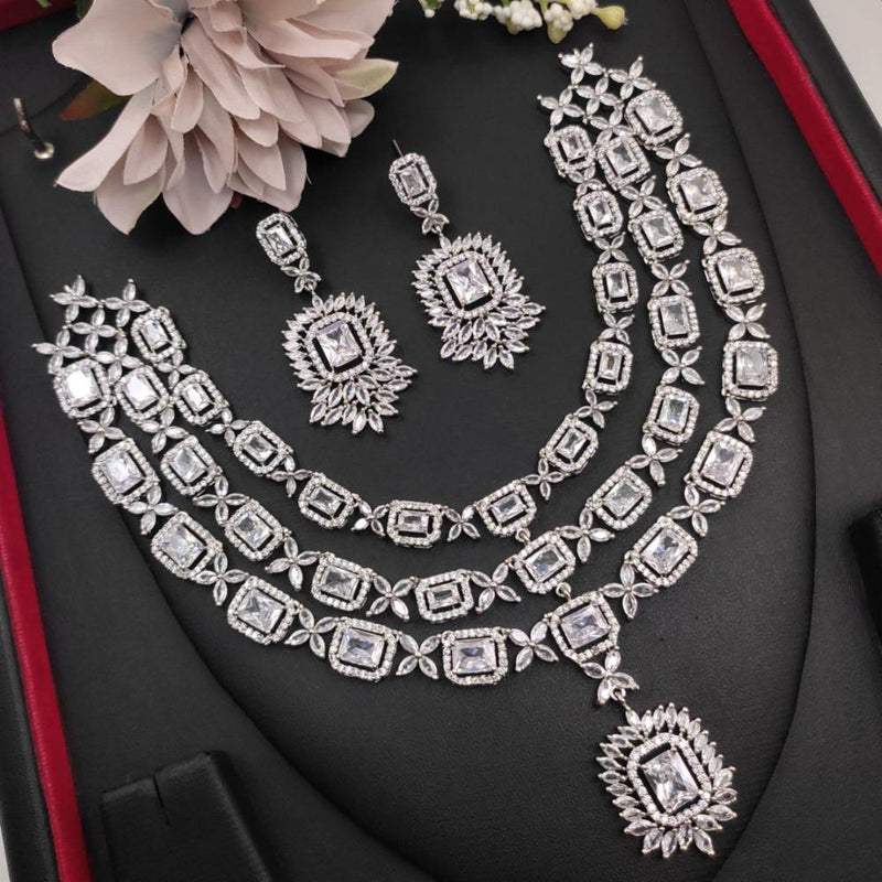 Aamrapali Silver Plated American Diamond Multi Layer Necklace Set