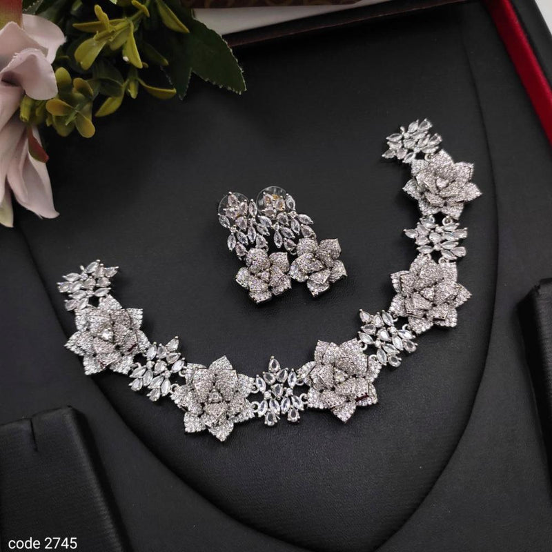 Aamrapali Silver Plated American Diamond Necklace Set