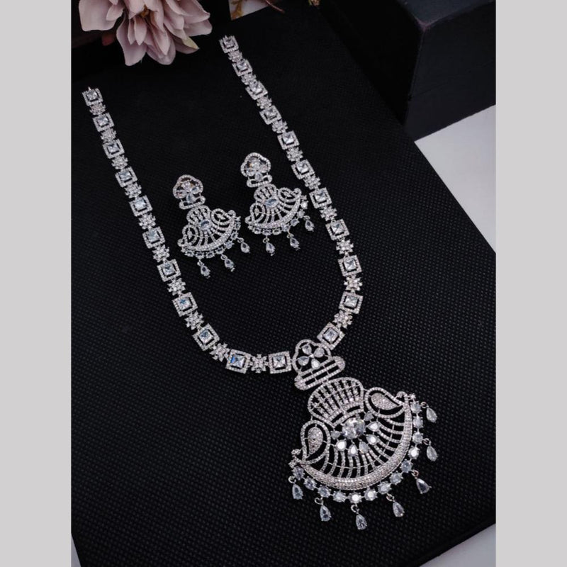 Aamrapali Silver Plated American Diamond Long Necklace Set