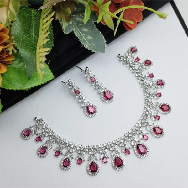 Aamrapali Silver Plated American Diamond Necklace Set