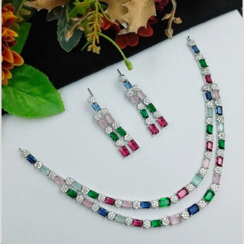 Aamrapali Silver Plated American Diamond Necklace Set