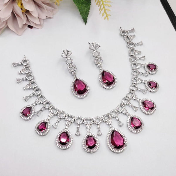 Aamrapali Silver Plated American Diamond Necklace Set