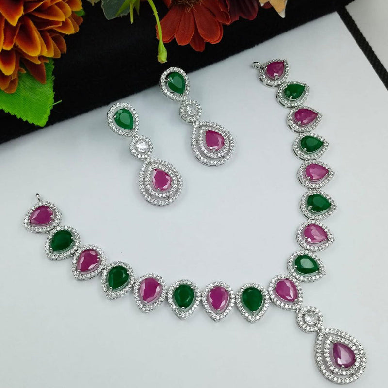 Aamrapali Silver Plated AD Necklace Set