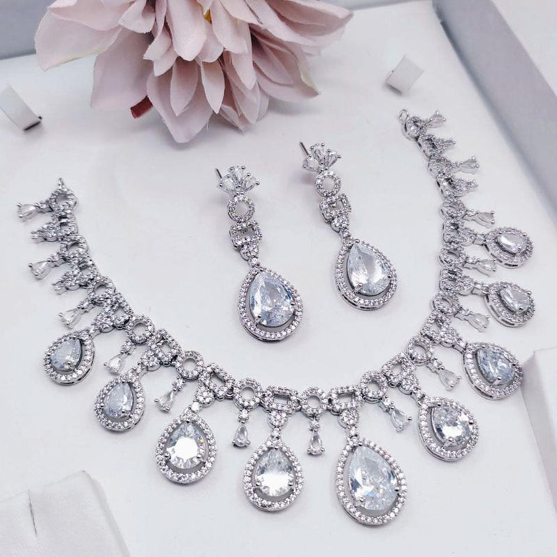 Aamrapali Silver Plated AD Necklace Set