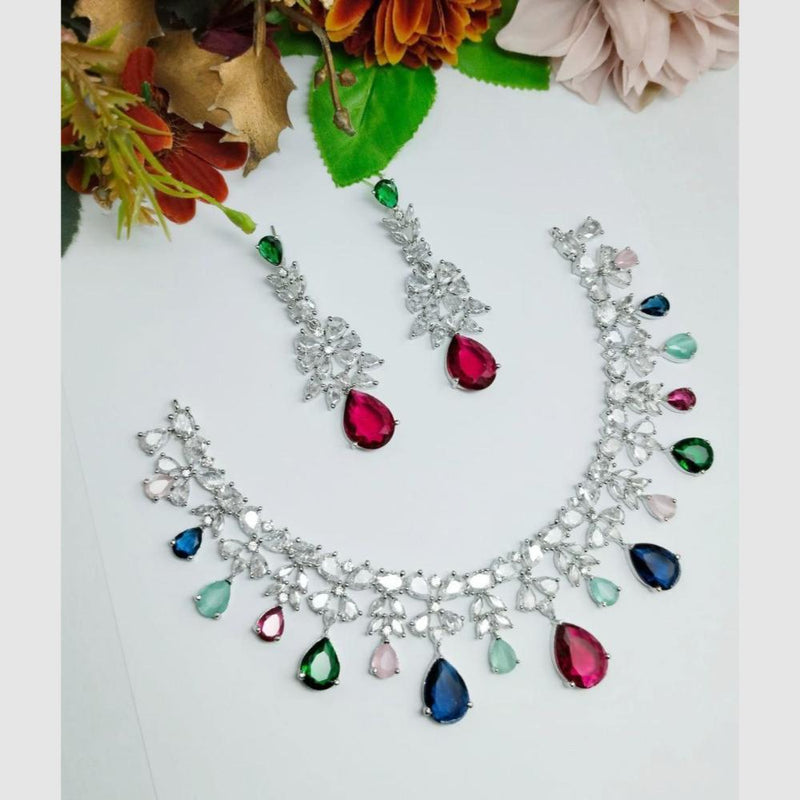 Aamrapali Silver Plated AD Necklace Set