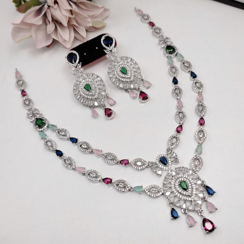 Aamrapali Silver Plated AD Necklace Set