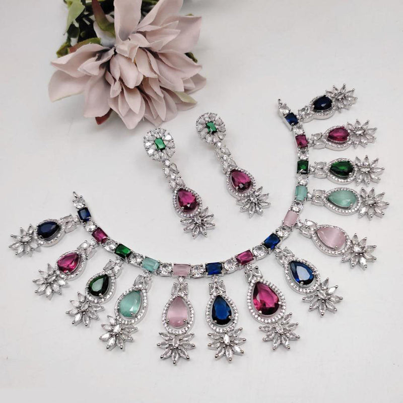 Aamrapali Silver Plated AD Necklace Set