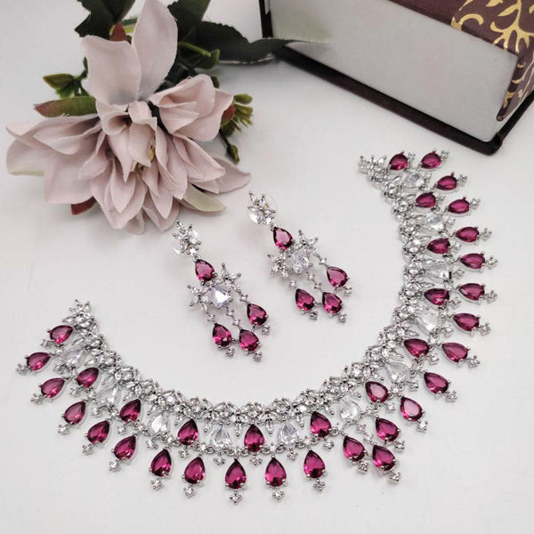 Aamrapali Silver Plated AD Necklace Set