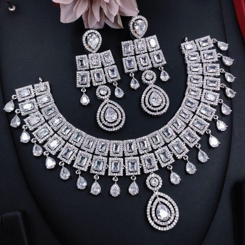 Aamrapali Silver Plated AD Necklace Set