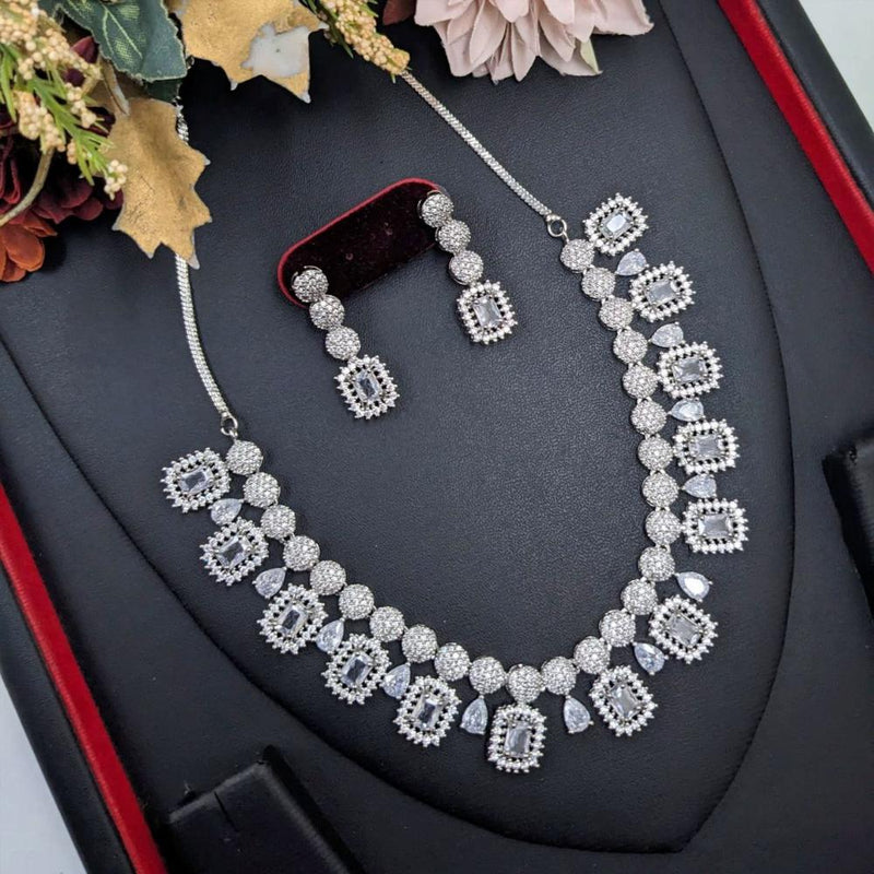 Aamrapali Silver Plated American Diamond Necklace Set