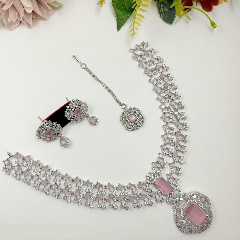 Aamrapali Silver Plated American Diamond Necklace Set