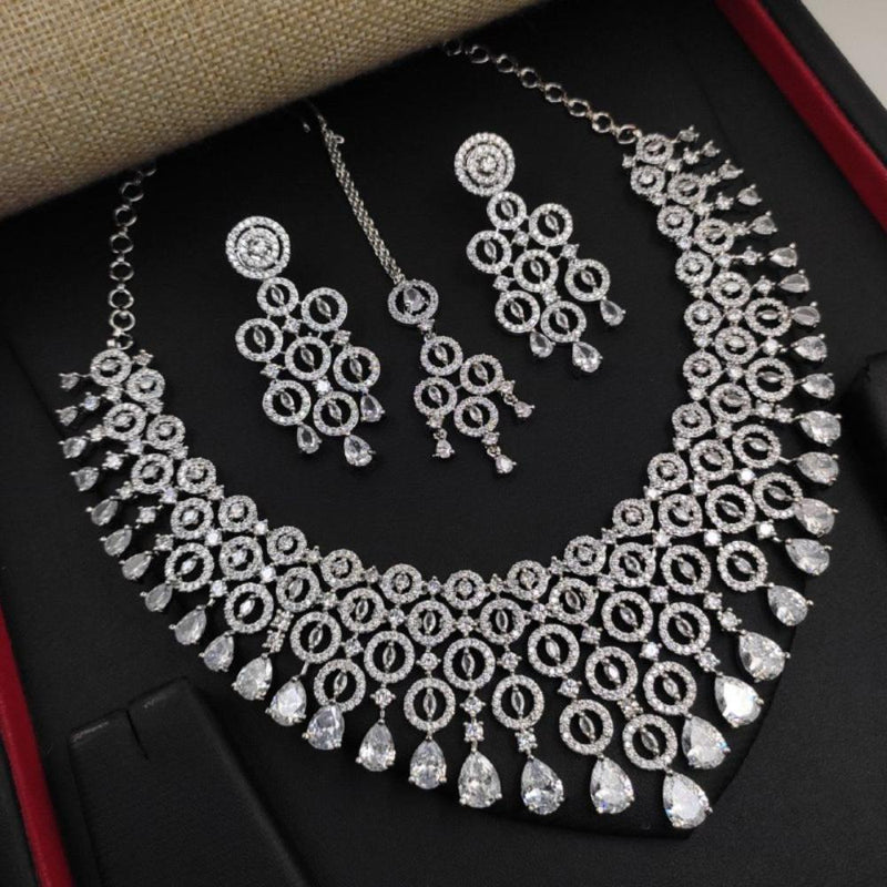 Aamrapali Silver Plated American Diamond Necklace Set